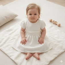 J33829: Baby Girls Lined Party Dress- White (1-2 Years)